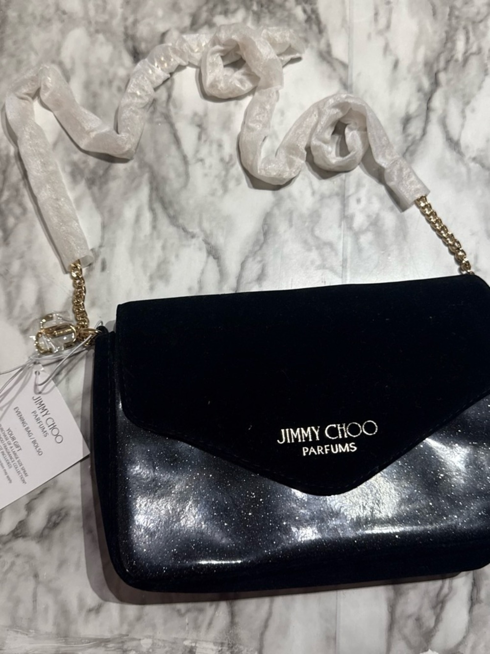 Jimmy Choo Black Glitter Two-Texture Crossbody Bag